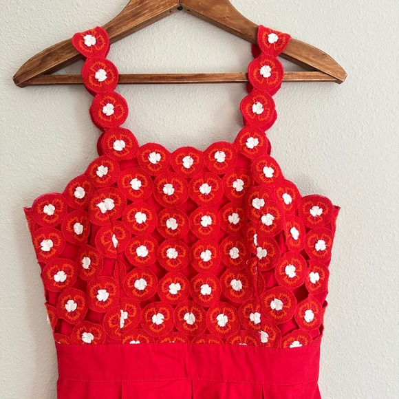 Anthropologie Red Midi Dress with White Floral Design - Picture 4 of 5